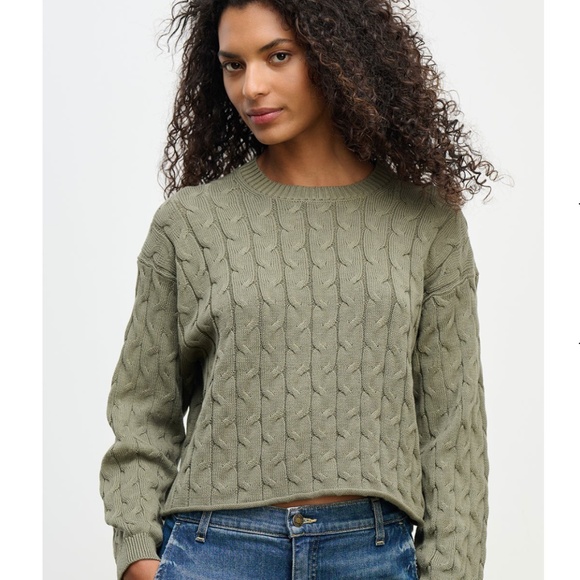 Velvet by Graham and Spencer April Cotton Cable Sweater in Army Green size XS - Picture 1 of 10
